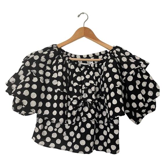 NWT Studio 189 Polka Dot Print Off The Shoulder Ruffle Top Size Small - Picture 2 of 5